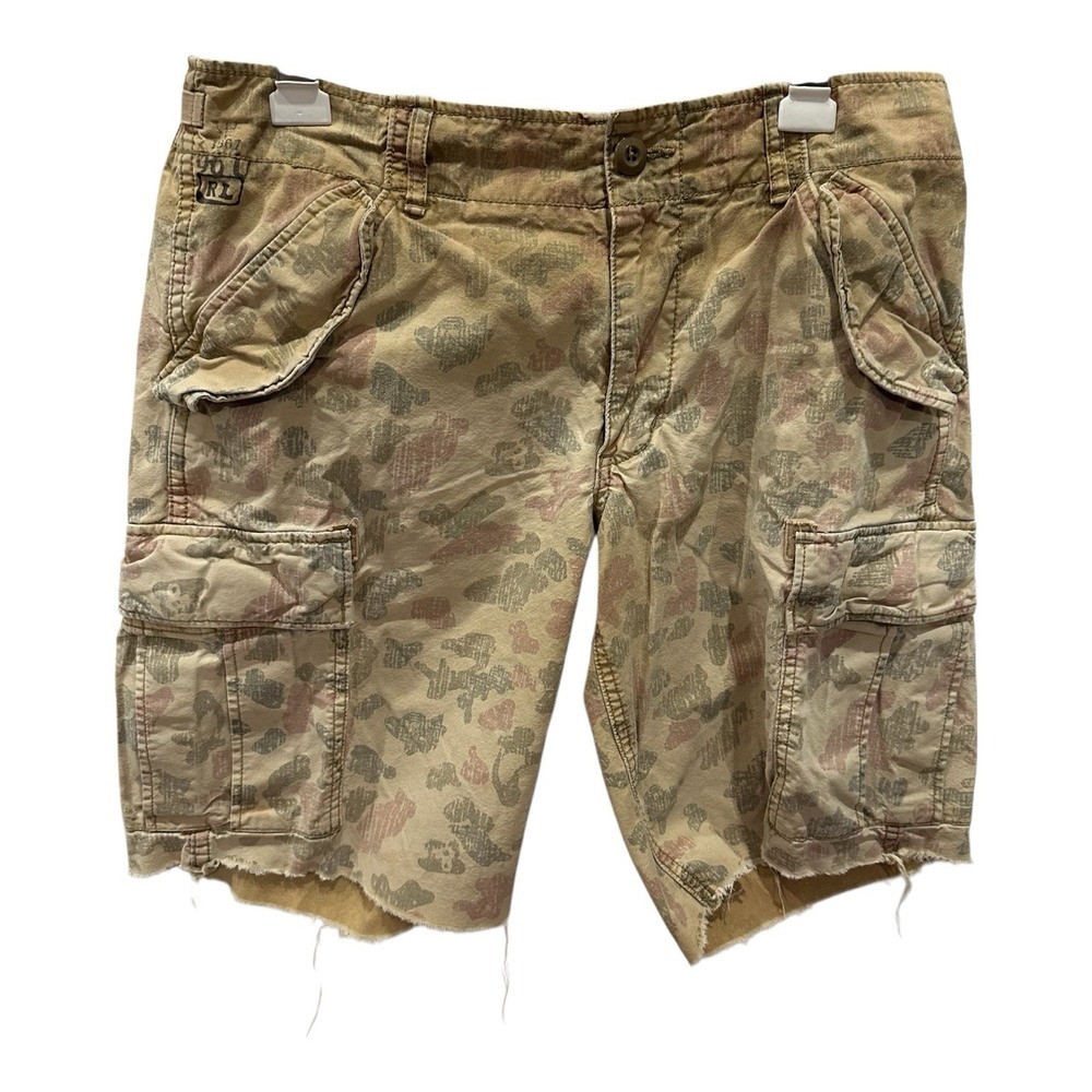 VTG Denim & Supply Ralph Lauren Cargo Shorts Mens 32 Beige Desert Camo Baggy Y2K